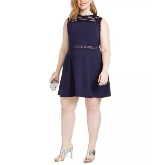 Speechless- Trendy Plus Size Lace-Trim A-Line Dress - Picture 1 of 8